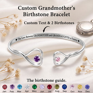 The Love Between Grandmother & Granddaughter Personalized Birthstone Heart Cuff Bracelet