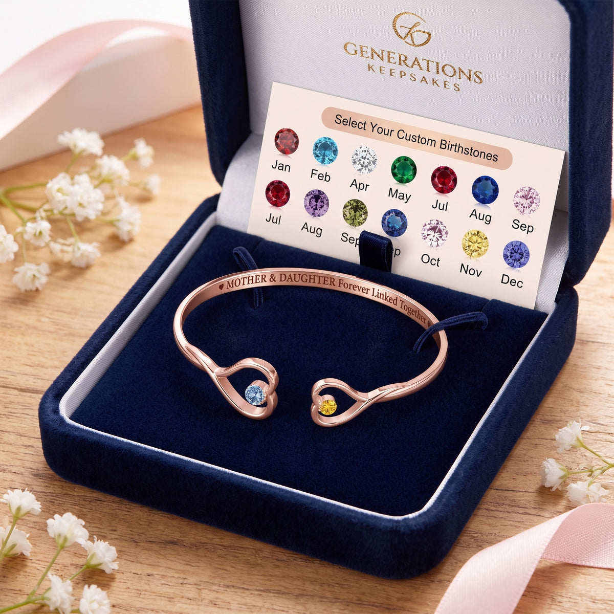 The Love Between Grandmother & Granddaughter Personalized Birthstone Heart Cuff Bracelet