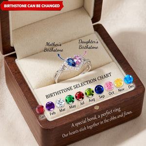 Mother & Daughter Dual Water Teardrop Birthstone Heart Ring Personalized Birthstone Jewelry