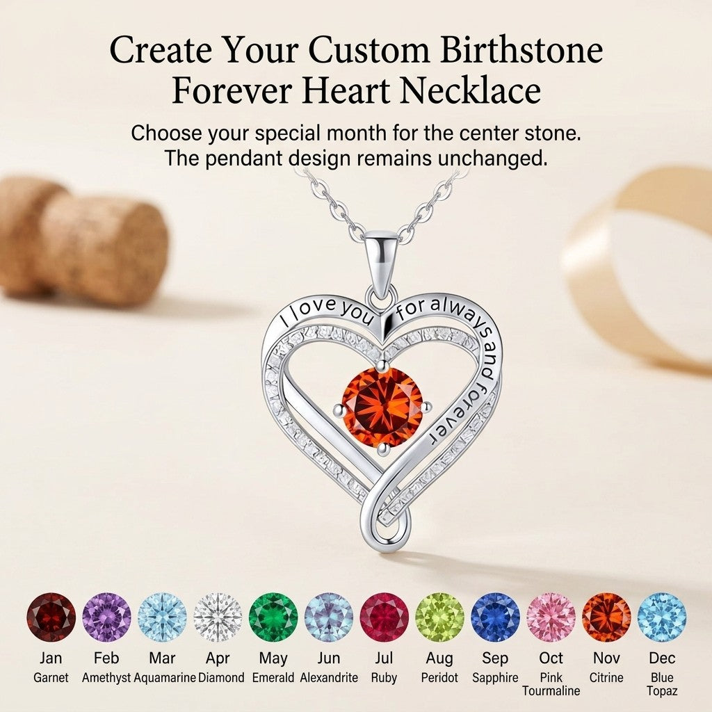 Personalized Infinity Heart Birthstone I Love You Necklace Sterling Silver Jewelry for Women Wife Birthday Anniversary