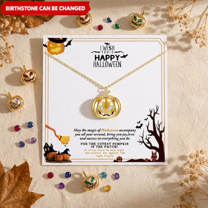 Personalized Pumpkin Birthstone Necklace – Gold Plated Halloween Jewelry Gift for Women Mom