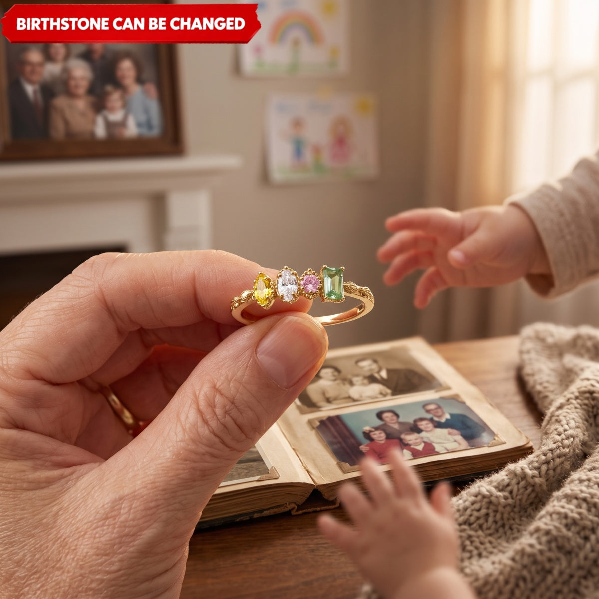 Multiple Birthstones Personalized Ring Vintage Milgrain Stones Grandma Mom Family Rings