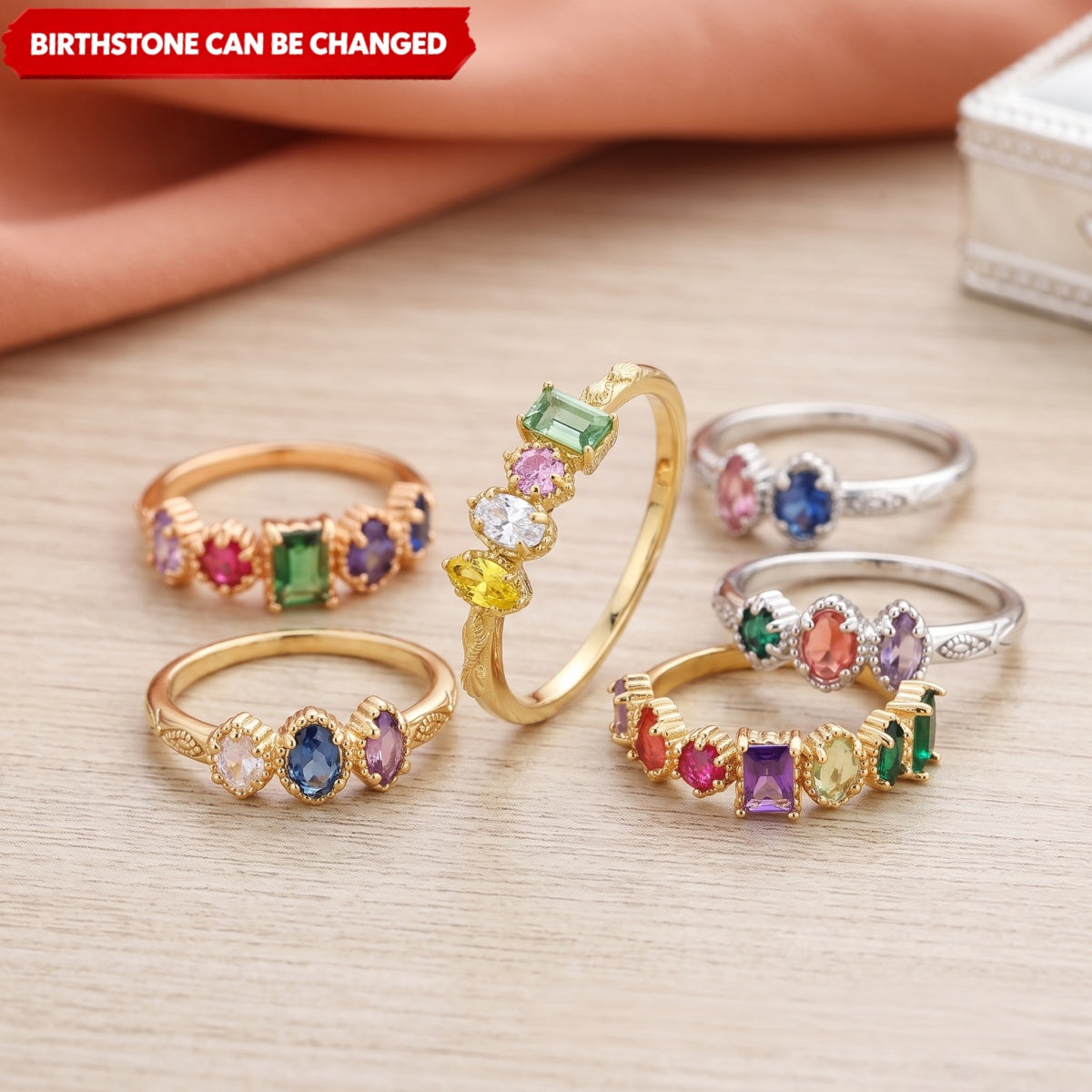 Multiple Birthstones Personalized Ring Vintage Milgrain Stones Grandma Mom Family Rings