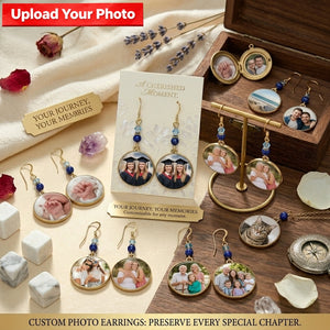Personalized Photo Earrings – Round Disc Keepsake Jewelry for Mom, Daughter, Family