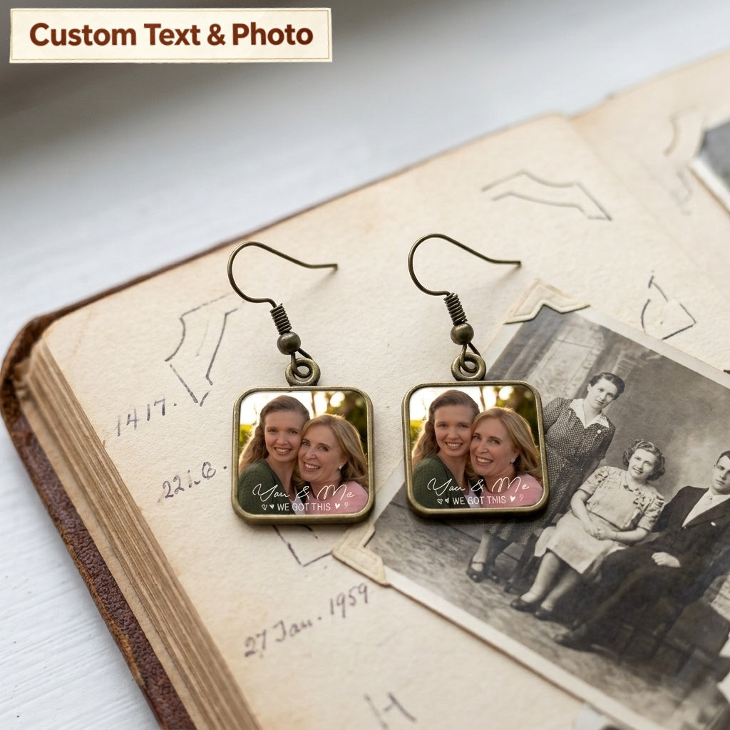 Personalized "You & Me" Photo Earrings - Custom Square Keepsake Jewelry Anniversary Gift for Her