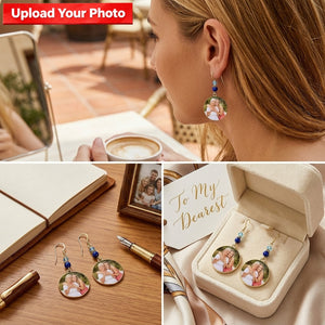 Personalized Photo Earrings – Round Disc Keepsake Jewelry for Mom, Daughter, Family