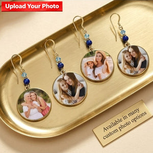 Personalized Photo Earrings – Round Disc Keepsake Jewelry for Mom, Daughter, Family
