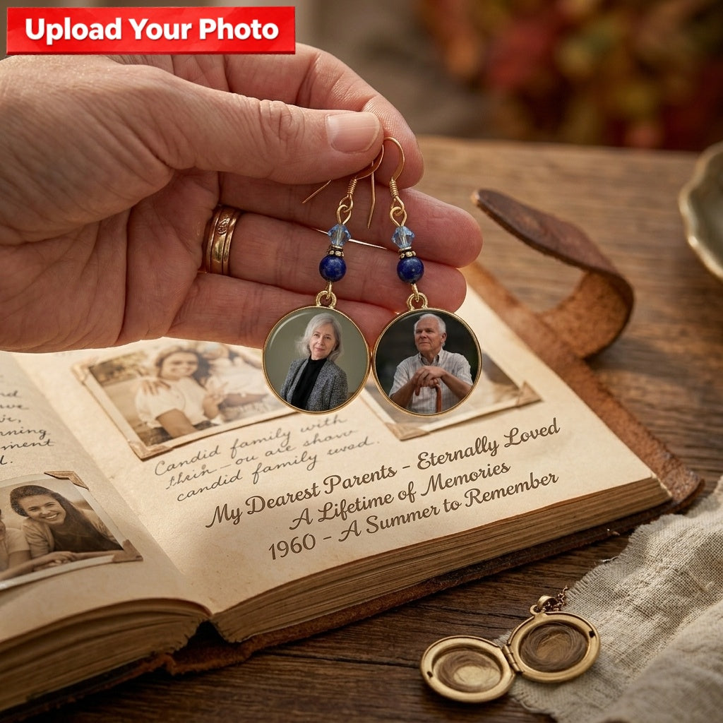 Personalized Photo Earrings – Round Disc Keepsake Jewelry for Mom, Daughter, Family