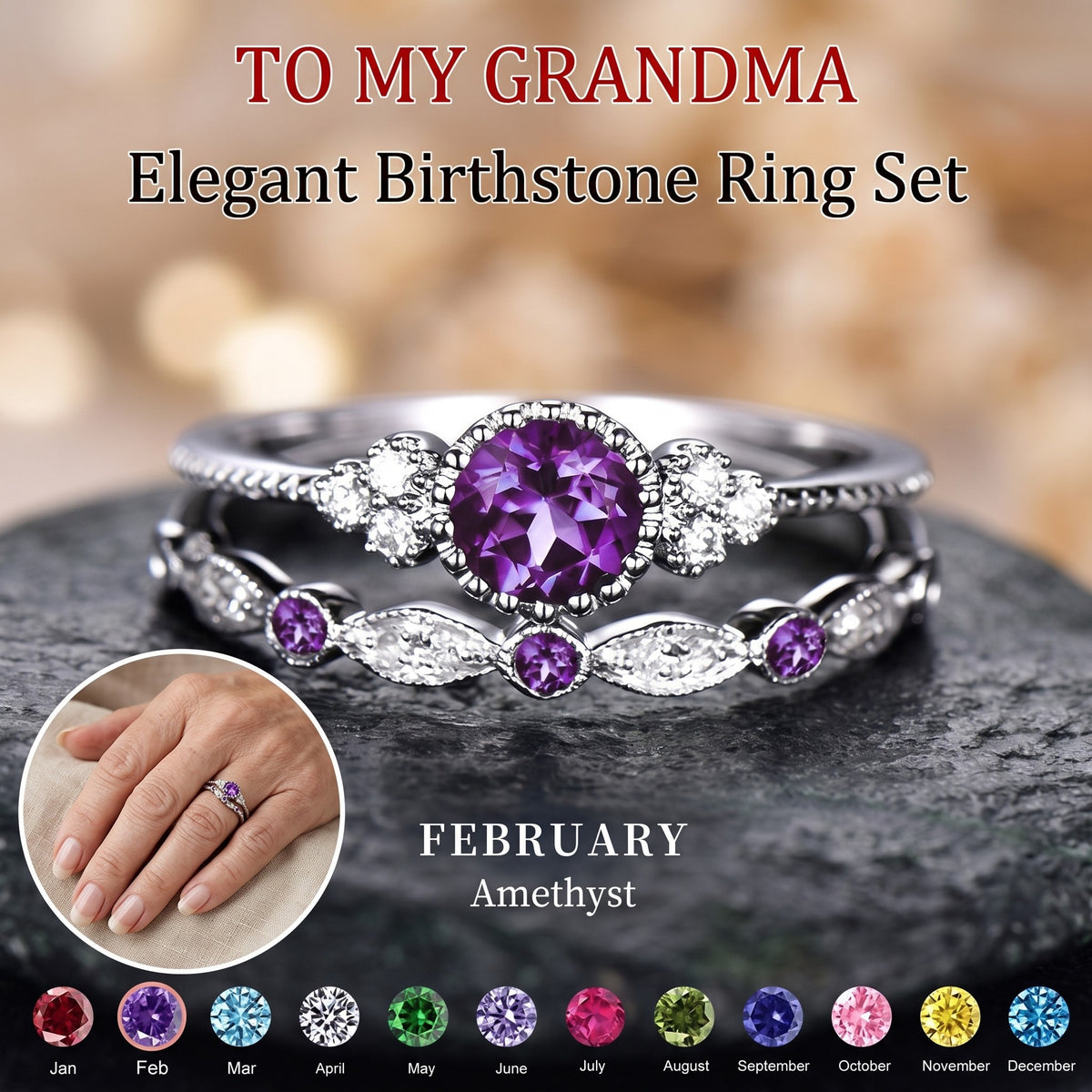 Elegant Stacking Personalized Birthstone Rings, Gift For Women Grandma Mom