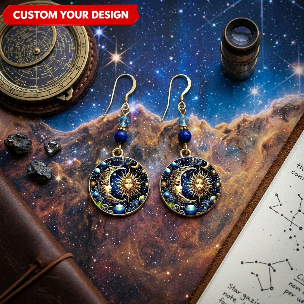 Custom Witchy Mandala Earrings Round Disc Celestial Mystic Dangle Jewelry Gift for Her