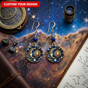Custom Witchy Mandala Earrings Round Disc Celestial Mystic Dangle Jewelry Gift for Her