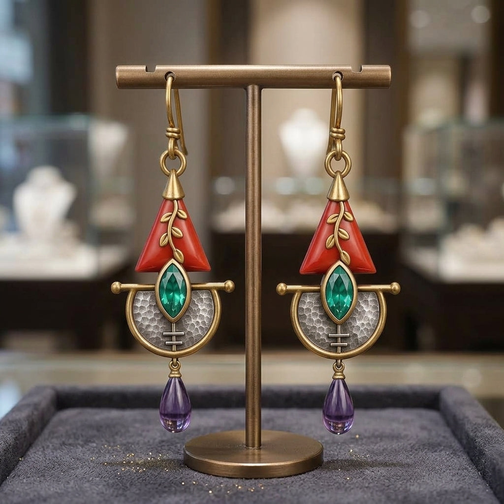 Vintage Tribal Geometric Dangle Earrings – Bohemian Statement Jewelry for Women