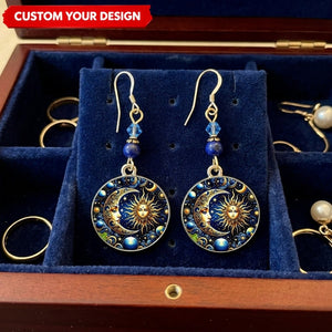 Custom Witchy Mandala Earrings Round Disc Celestial Mystic Dangle Jewelry Gift for Her