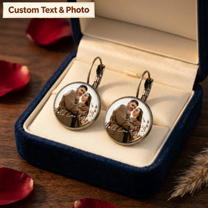 Personalized "You & Me" Photo Earrings – Vintage Round Crystal Disc Keepsake Jewelry, Anniversary Gift for Her