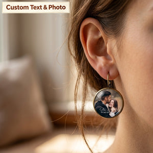 Personalized "You & Me" Photo Earrings – Vintage Round Crystal Disc Keepsake Jewelry, Anniversary Gift for Her