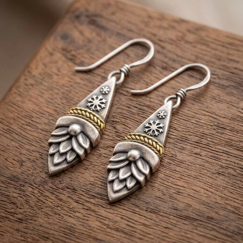 Vintage Nordic Gnome Snowflake Earrings – Whimsical Winter Dangle Jewelry, Christmas Gift for Her