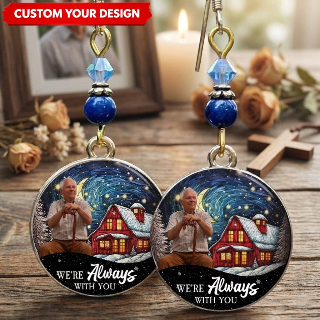 Personalized Photo Memorial Earrings – Round Disc Keepsake Jewelry for Mom