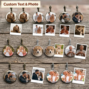 Personalized "You & Me" Photo Earrings – Vintage Round Crystal Disc Keepsake Jewelry, Anniversary Gift for Her