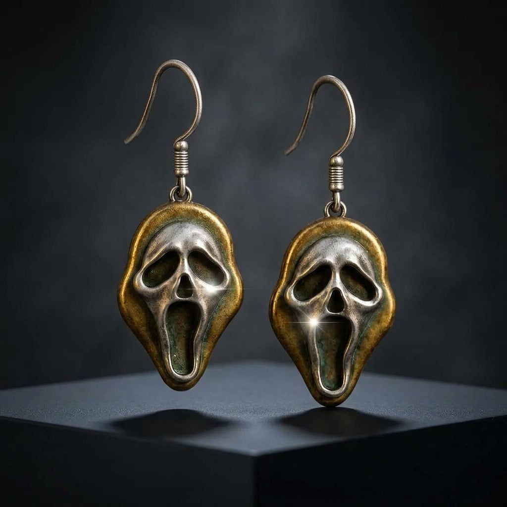 Vintage Screaming Ghost Mask Earrings - Spooky Halloween Dangle Jewelry, Gift for Her