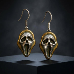 Vintage Screaming Ghost Mask Earrings - Spooky Halloween Dangle Jewelry, Gift for Her