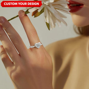 Personalized Name Date Memorial Heart Urn Ring - Custom Silver Jewelry for Loss