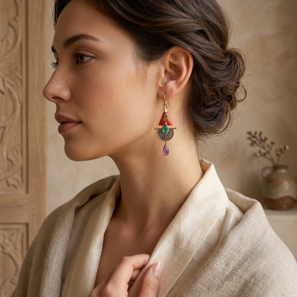 Vintage Tribal Geometric Dangle Earrings – Bohemian Statement Jewelry for Women