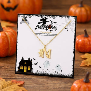 14K Gold Plated Spider Web Initial Necklace – Fun Halloween Jewelry Gift for Women & Teen Girls