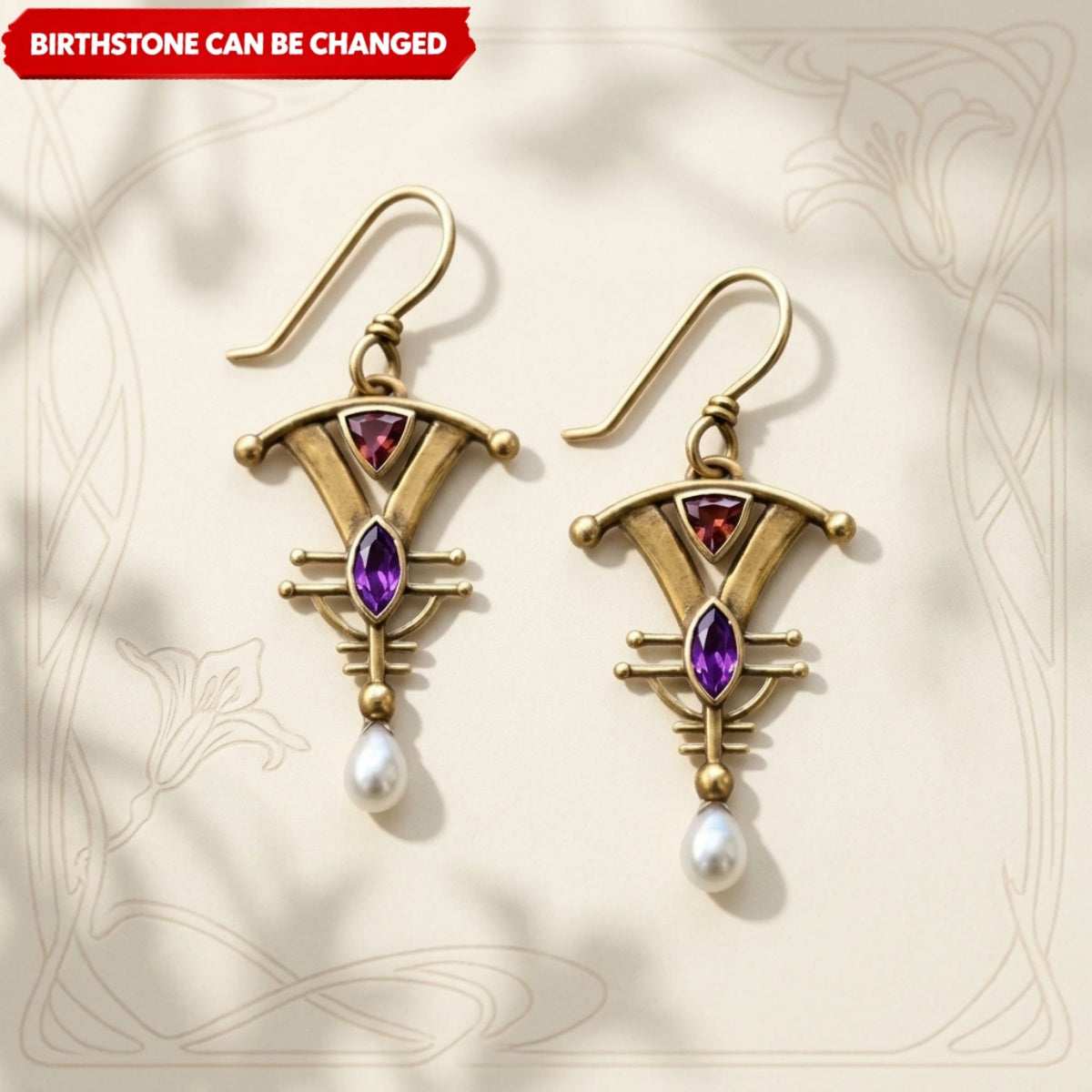 Personalized Birthstone Earrings - Vintage Art Nouveau Multi-Gem Pearl Drop Jewelry, Gift for Her