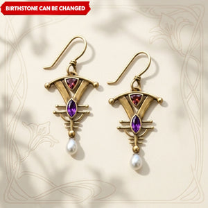 Personalized Birthstone Earrings - Vintage Art Nouveau Multi-Gem Pearl Drop Jewelry, Gift for Her