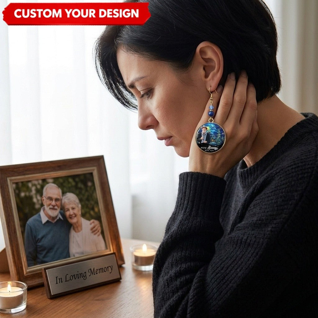 Personalized Photo Memorial Earrings – Round Disc Keepsake Jewelry for Mom