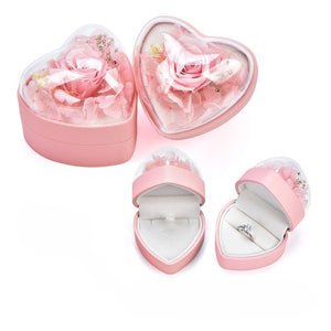 Jewelry Box (For Rings Or Pendants) - Heart-Shaped Flower Box With Preserved Roses