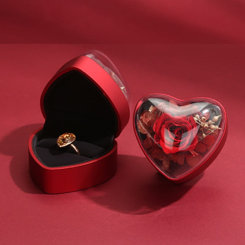 Jewelry Box (For Rings Or Pendants) - Heart-Shaped Flower Box With Preserved Roses