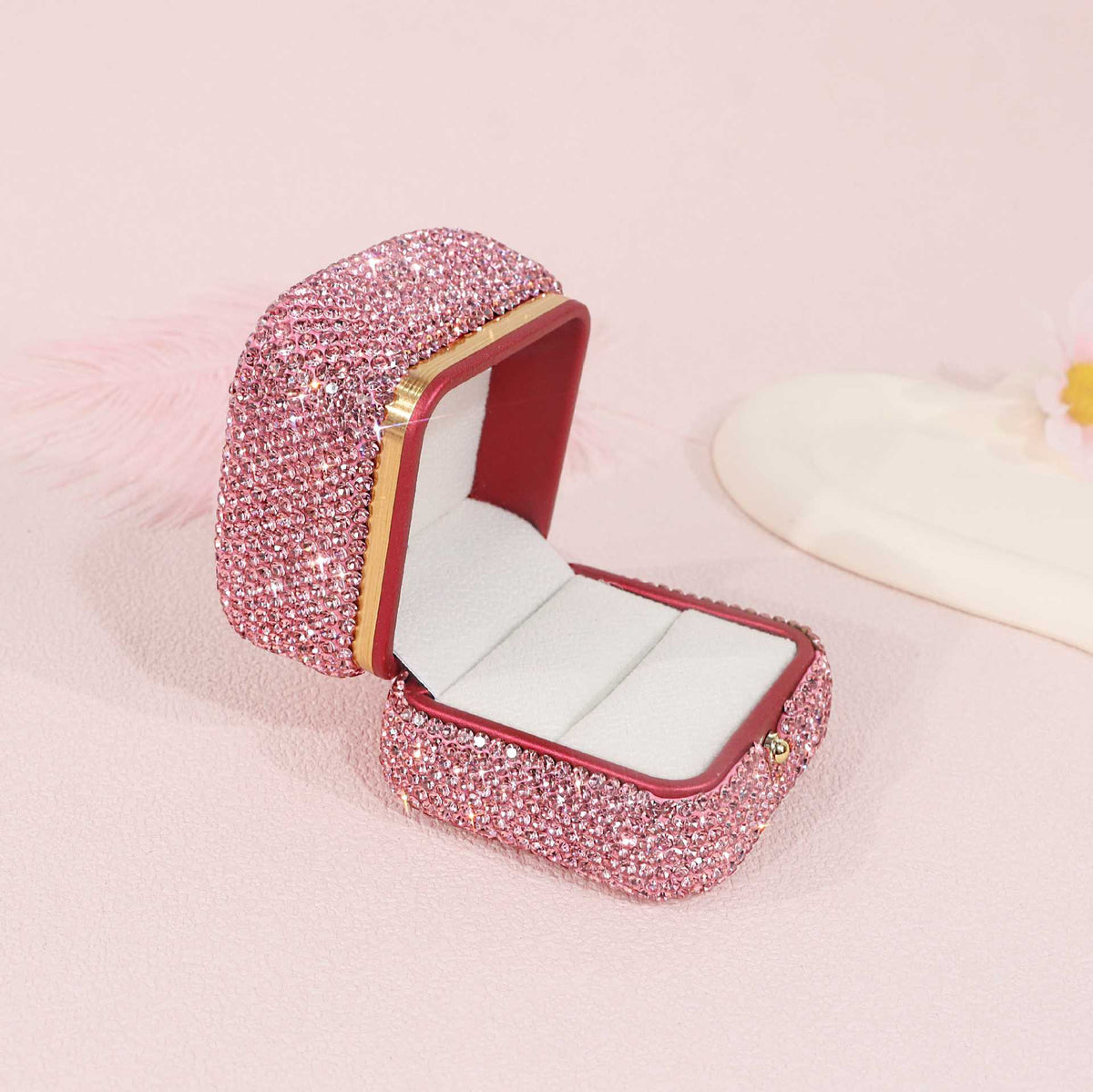 Gorgeous Pink Crystal Ring Box