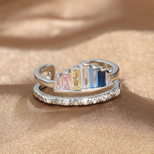Dainty Rainbow Ring Wedding Band Baguette Cut Birthstone Gemstone Ring Jewelry Gift For Her