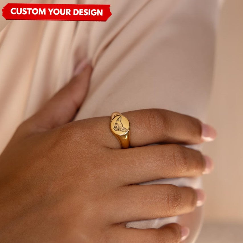 Custom Photo Dainty Engraved Name Personalized Ring - Gift For Her Mom Grandma Couple