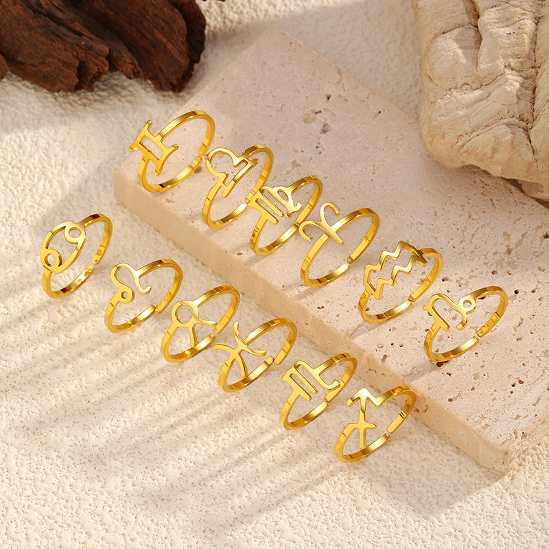 Personalized 12 Zodiac Constellation Rings for Women Horoscope Adjustable Horoscope Constellations Gold Jewelry
