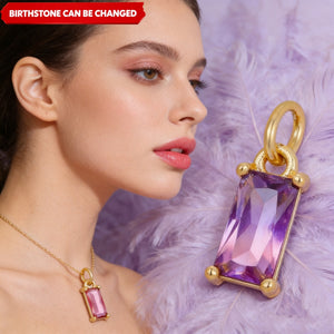 Personalized Rectangle Birthstone Necklace Cubic Zirconia Trendy Crystal Pendant Everyday Necklace Jewelry for Women