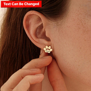 Personalized Paw Print Name Earrings - Engraved Pet Name Studs, Minimalist Gift for Pet Lovers