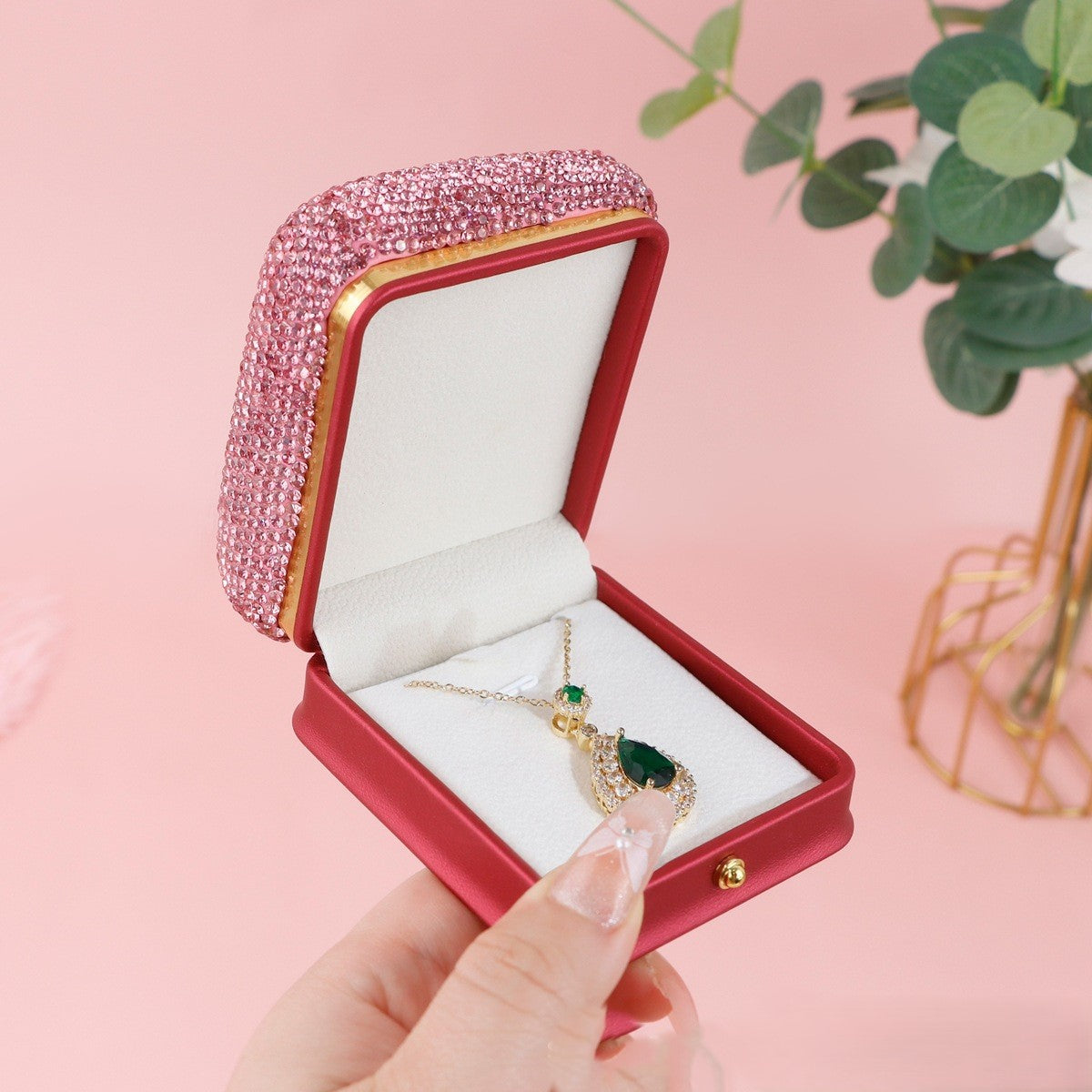 Gorgeous Pink Crystal Ring Box