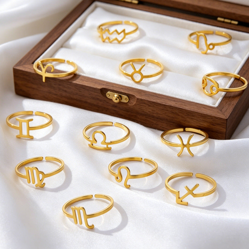 Personalized 12 Zodiac Constellation Rings for Women Horoscope Adjustable Horoscope Constellations Gold Jewelry
