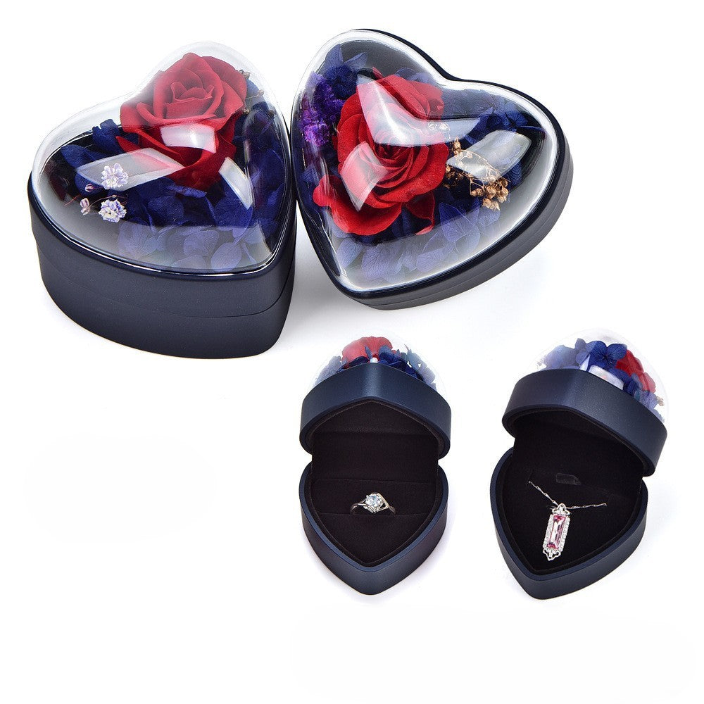 Jewelry Box (For Rings Or Pendants) - Heart-Shaped Flower Box With Preserved Roses