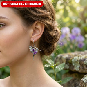 Custom Birthstone Hummingbird Earrings – Vintage Bohemian Copper Dangle Jewelry for Her