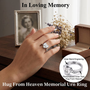Personalized Name Date Memorial Heart Urn Ring - Custom Silver Jewelry for Loss
