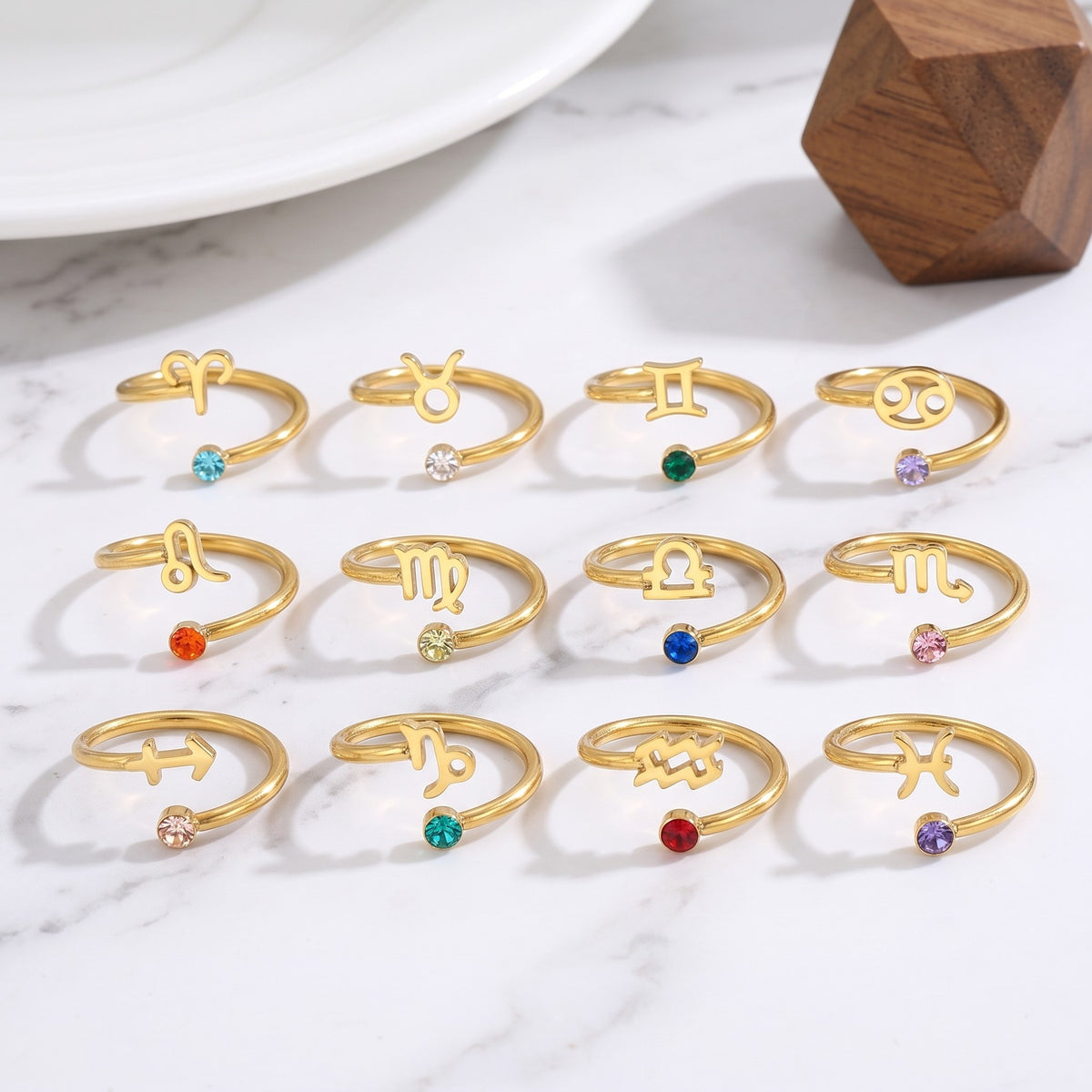 Personalized 12 Zodiac Constellation Ring Adjustable Horoscope Rings Birthstone Constellations Jewelry