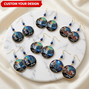 Personalized Photo Memorial Earrings – Round Disc Keepsake Jewelry for Mom