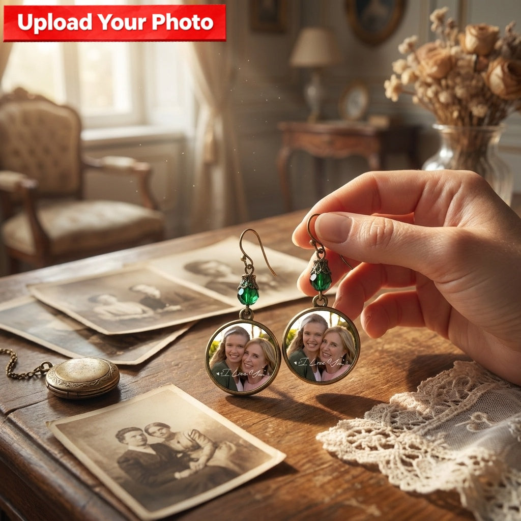 Personalized "You & Me" Photo Drop Earrings - Custom Round Disc Keepsake Jewelry Anniversary Gift for Her, Mom