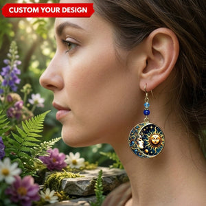 Custom Witchy Mandala Earrings Round Disc Celestial Mystic Dangle Jewelry Gift for Her