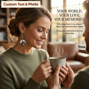 Personalized "You & Me" Photo Drop Earrings – Custom Round Disc Keepsake Jewelry Anniversary Gift for Her