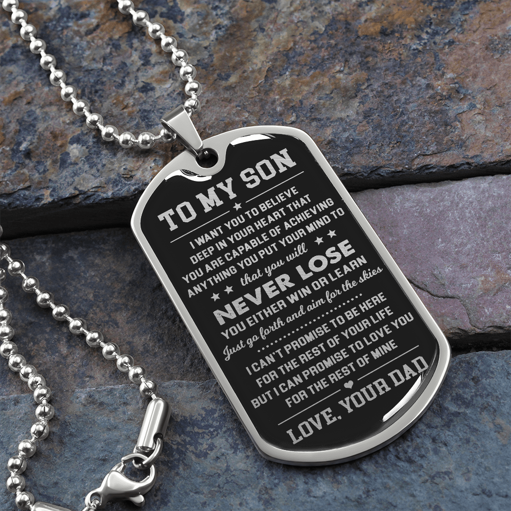 To My Son Never Lose Military Ball Chain Dog Tag Necklace Gift for Son from Dad