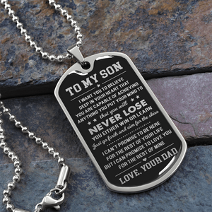 To My Son Never Lose Military Ball Chain Dog Tag Necklace Gift for Son from Dad